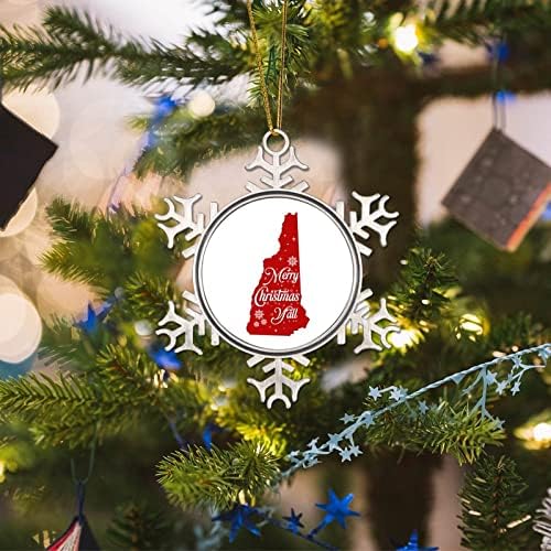 Feliz natal, você é um mapa estadual de mapa do estado de natal de New Hampshire 'Silver America, Santa, nosso primeiro Natal na cidade/estado Presente colecionável para decorações de árvores de Natal