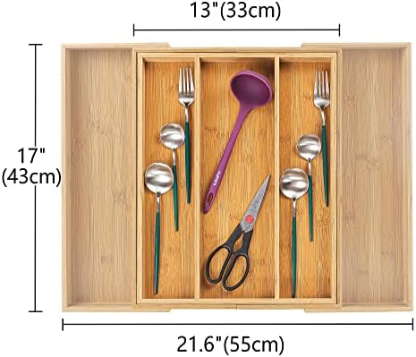Utop 4 PCs Divisores de gavetas de cozinha de bambu e organizador de cozinha expansível de bambu, conjunto de utensílios de utensílio