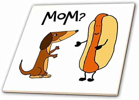 3drosrose engraçado Dachshund Puppy Dog pensa que o cachorro -quente é mãe sátira - azulejos
