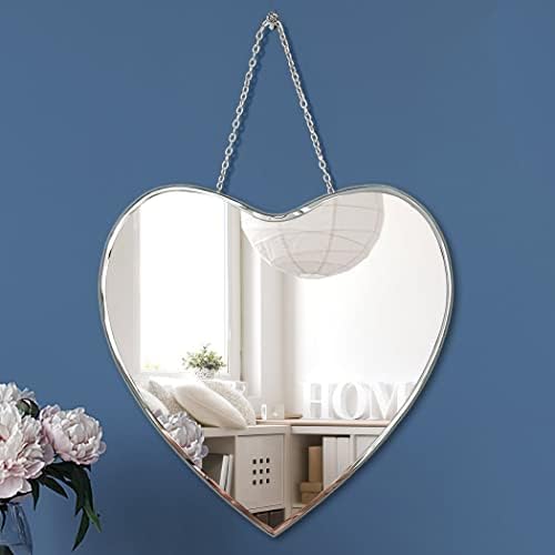 Qmdecor espelho em forma de coração com corrente de ferro para decoração de parede de 12x12 polegadas pendurar pendurar espelho
