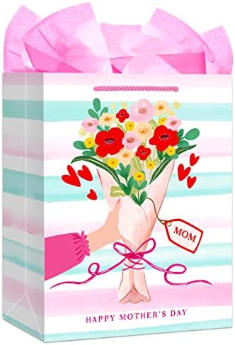 Sacolas de presente do dia das mães sicohome com alça de 11,5 Médio feliz dia das mães bolsas com papel de papel