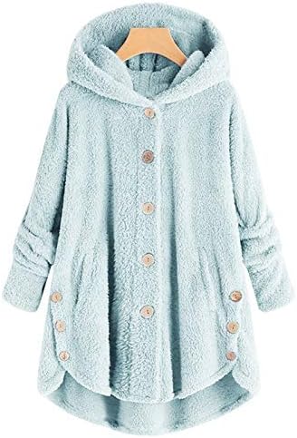 Fragarn Comfy Comfy Hoodie feminino, Mulheres Plus Size Button Plush Tops encapuzados com capuz