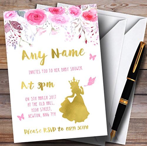 Convites de Princesa Floral de Princesa de Ouro Rosa Aquarel
