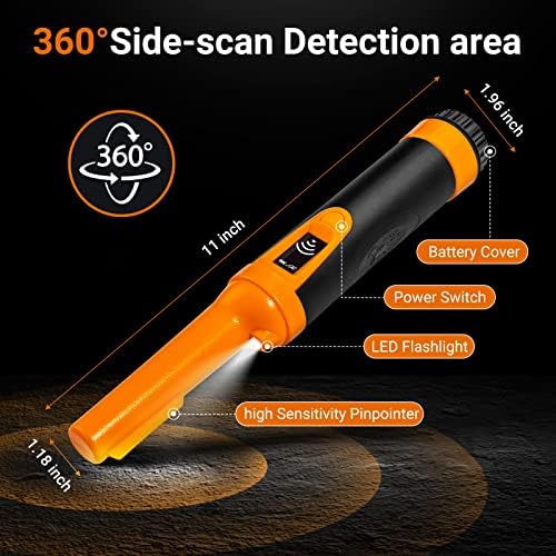 Pinpointer de detector de metais inkuen - varinha de ponteiro de mão à prova d'água com tela LCD, detecção de 360