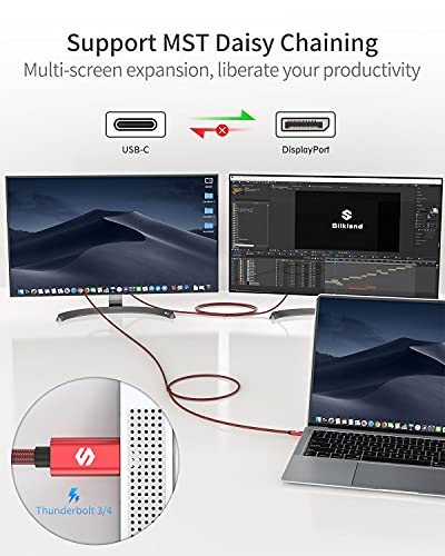 Silkland USB C para Exibir Cabo de 3,3 pés, tipo C a DP 4K@60Hz, 2k@165Hz 144Hz, compatível com MacBook Pro/Air M1 M2, IMAC, XPS 13/15, Surface Book - Red 2 - Red Red