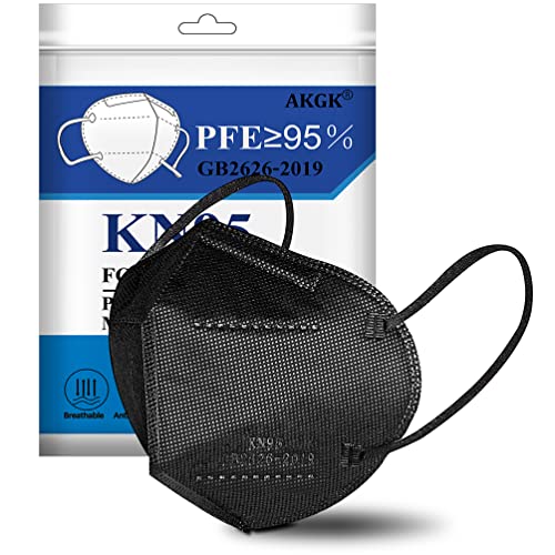 Akgk KN95 Máscara facial 50 PCs, máscaras de proteção respirável, máscaras pretas de 5 camadas KN95, máscaras de