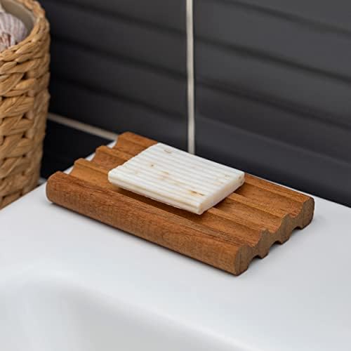 Kedi Iroko Wood Soap, suporte de sabão de madeira, bandeja e economia para chuveiro, banheiro e cozinha - Sabão para sabão de barra.