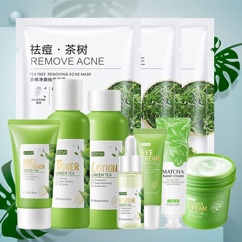 Kit de produtos faciais sakura/chá verde creme de rosto nutritivo de pele face desbotamento de círculo escuro Creme de olho