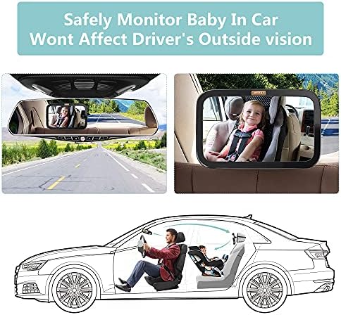 Espelho de carro para bebês de elfo inteligente, espelho de assento de carro grande para a criança de frente para a traseira infantil com vista clara e clara, à prova de quebra e segura, testada e certificada para segurança - acessórios essenciais