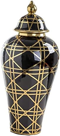 Depila Modern Ceramic Ginger Jar Jar de estilo europeu Vaso Handicraft Storage Jar Decorative Temple Jar para a mesa Decoração Central Presente Colecionável, Vaso de 30cmx666cm