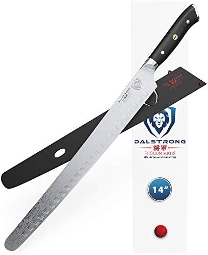 A faca de fatia extra-longa da série Shogun 14 , com o kit Whetstone premium de Dalstrong