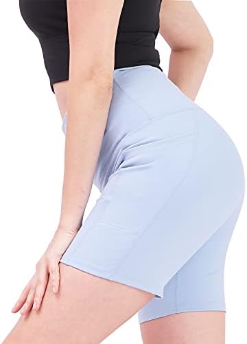 Falliget High Caist Yoga Shorts para mulheres com 2 bolsos laterais, Controle de barriga de calça esportiva esportiva