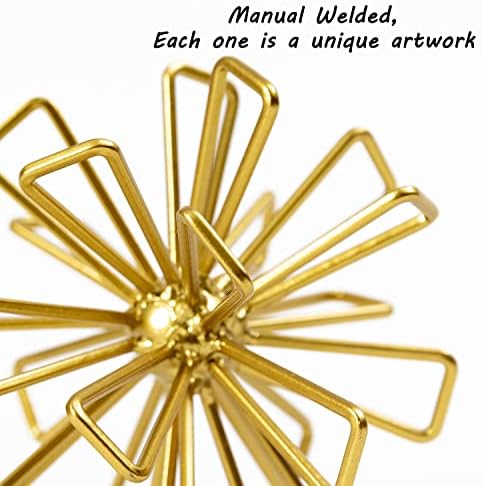 Tickcacy Pequena escultura de bola geométrica, ornamentos de mesa decorativos de mesa de metal dourado de 4,75 polegadas,