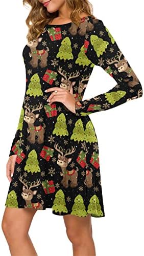 Vestido vintage para mulheres, vestido de natal casual manga longa V pescoço de chá clássico vestido de chá de festa