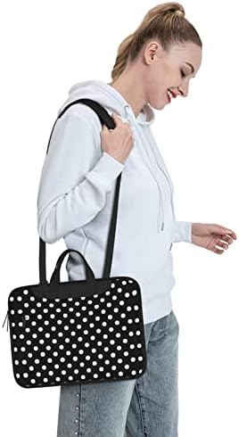 Bolinhas de bolinhas pretas e brancas bolsa de laptop portátil/bolsa de computador com alça superior