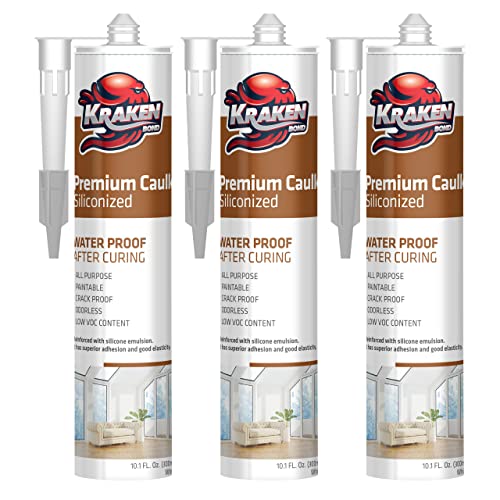 Kraken Bond Premium Siliconized Caulk - Selante de acrílico à prova d'água, enchimento de parede e teto, calafetar pintável