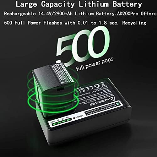 Godox ad200pro ttl 2.4g hss 1/8000s bolso flash luz dupla de cabeça dupla de 200ws com 14,4V/2900mAh Bateria de lítio e gatilho de
