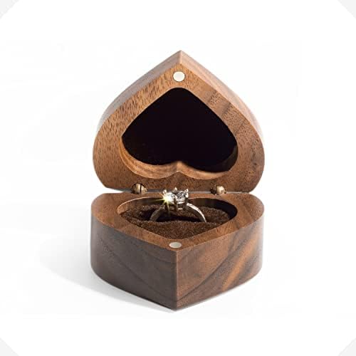 Caixa de anel de noivado Caso de anel em forma de coração de madeira para proposta Cerimônia de casamento Presente