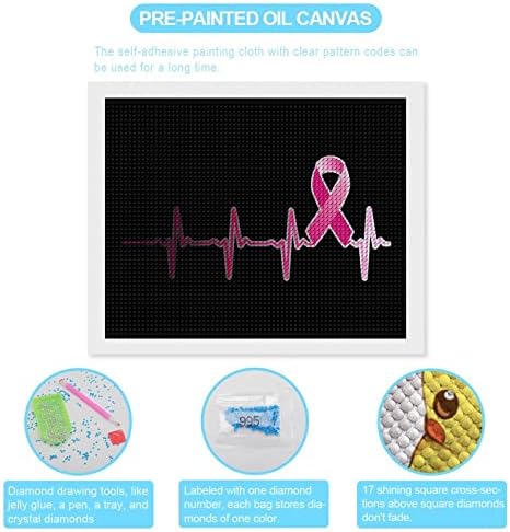 Fita rosa câncer de mama batimentos cardíacos kits de pintura de diamante 5D DIY Full Frill Rhinestone Arts Decoração de parede