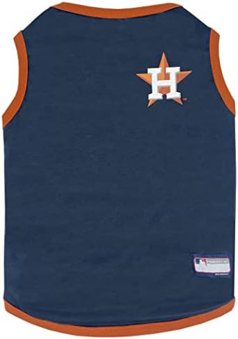 Animais de estimação MLB Houston Astros Camiseta reversível, médio para cães e gatos. Uma camisa de estimação com o logotipo da equipe que vem com 2 designs; Camiseta de faixa de um lado, cor da equipe, AST-4158-MD
