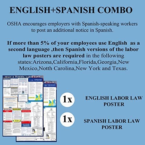 2023 Poster das Leis do Trabalho Estadual e Federal do Texas - compatível com o local de trabalho da OSHA 24 x 36 - tudo