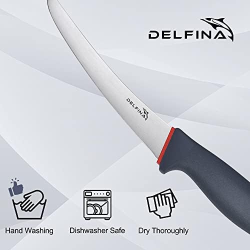 Delfina Faca de desossa de 6 polegadas para corte de carne, faca de processamento de lâmina curva semi-flexível, filé