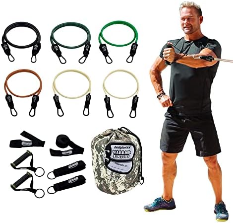 Conjunto de faixas de resistência do Warrior Bodylastics - Bandas de tubo de exercício com tecnologia de redução de instantâneos,