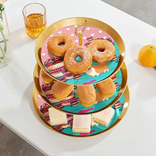 Bolo Stand Conjunto de 3 cupcakes de camada Stands Plates de pastelaria reutilizáveis ​​para decorações de festas de chá de aniversário de casamento, Corgi Dog Cake Cartoon Animal