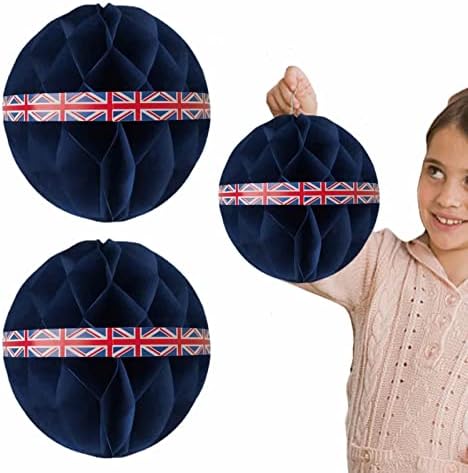 Doefo 3pcs King Charles III Coronation Honeycomb Balls | Bolas de papel de lenço de lenço de lenço de lenço de lenço de lenço