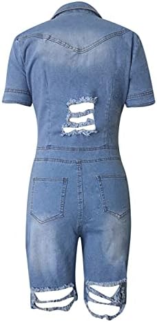 Lace Back Jumpsuit Women para mulheres rasgadas macacões altos shorts grandes fios jeans se encaixam na cintura com mangas