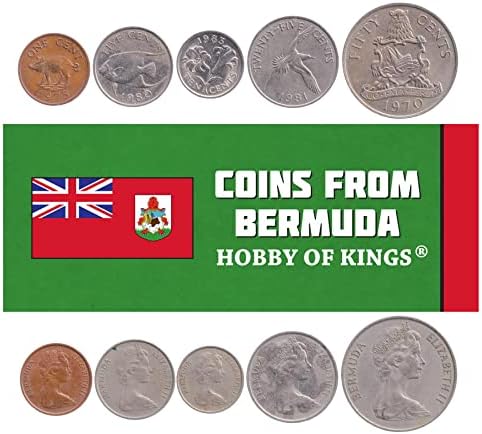 6 moedas das Bermudas | Coleção do conjunto de moedas da Bermudiana 1 5 10 25 50 centavos 1 dólar | Circulado 1986-1998 | Bermuda Lily | Javali selvagem | Rainha Angelfish | Tropicbird de cauda branca | As Bermudas montaram Dinghy