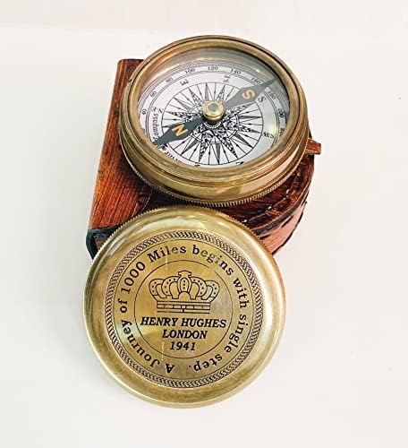 2 Brass Antique Henry Hughes London Pocket Compass 1941 Brass Náutica Ferramenta de navegação em viagens Rastreamento de rastreamento
