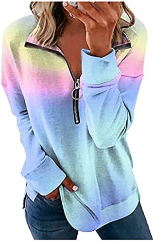 Zyooh sweetshirts para mulheres de manga comprida lapela casual 1/4 pulôvers zip garotas relaxadas ajustes leves suéteres preparados