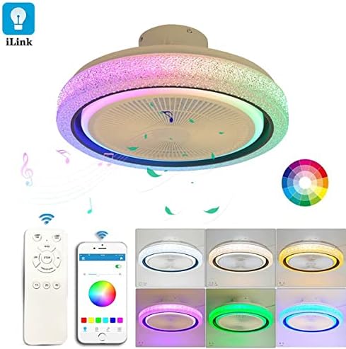 Ventiladores de teto Cutyz com lâmpadas, ventilador inteligente de teto RGB com controle leve e remoto Motor silencioso Luz colorida