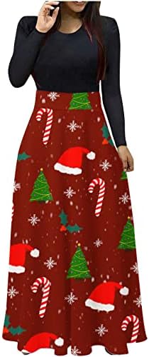 Vestido maxi de manga longa de Ruziyoog Mulheres Vestido Casual Casual Papai Noel