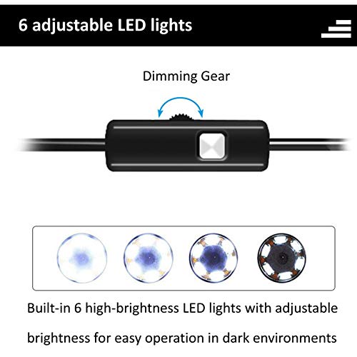 Câmera de inspeção de borrescope de endoscópio industrial Sunshineface, HD Endoscópio USB 7mm Lente 6 Luzes LEDs Suporta MicroSB Tipo-C
