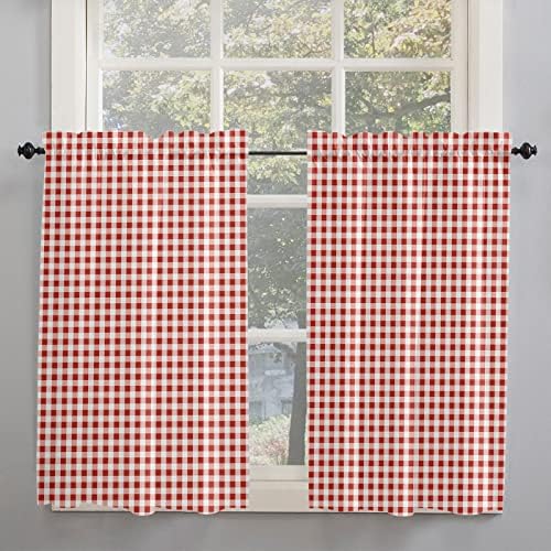 Buffalo Verifique os painéis de cortina de janela xadrez conjunto de 2, cortinas de cortinas de bolso de haste para o porão da cozinha
