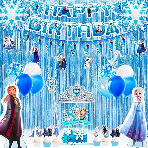 Fro-Zenn Birthday Party Supplies-63pcs para decorações de festas de zenn Balão-Fro-Zenn, balão de papel alumínio, bandeira de bandeira de balões de neve, bolo de capota de bolo de coroa vara de coroa etc.