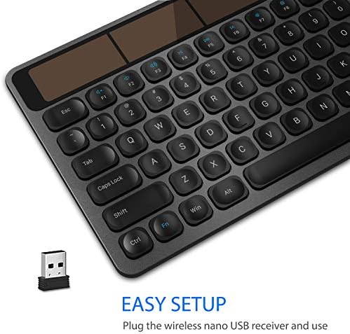 Teclado solar sem fio de arteck teclado de recarga solar em tamanho real para computador/desktop/pc/laptop/superfície/SMART