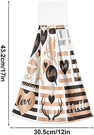 ORENCOL Valentines de cozinha toalha de mão coração Cupido Paris Eiffel Tower Kiss Hello Absorvent penduramento Toalhas com loop para