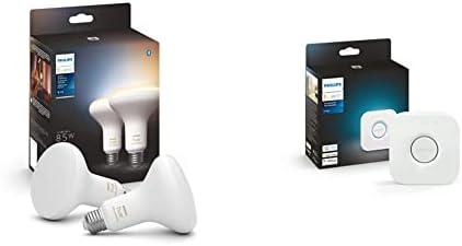 Philips Hue Ambiente Branco BR30 LED BULS SMART, Compatível com Alexa, Google Assistant e Apple HomeKit, New Version, 2 Bulbs & Bridge Smart Lighting Hub - White