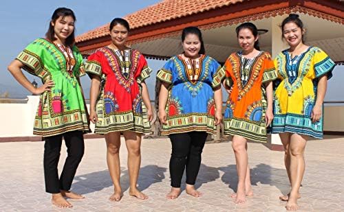 Raanpahmuang Dashiki Camisa colorida mulher Mulheres de manga curta Coloque elástico de colarinho aberto