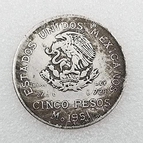 Artesanato antigo 1951 MEXICAN PLACA PLACA DE BRAIL PRATA VELHA CONVERAÇÕES 43COIN Coleção Comemorativa Coin