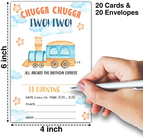 Trans) Cartões de convite para festas de 2º aniversário, Chugga Chugga dois dois, 20 cartões de convite com 20 envelopes, suprimentos