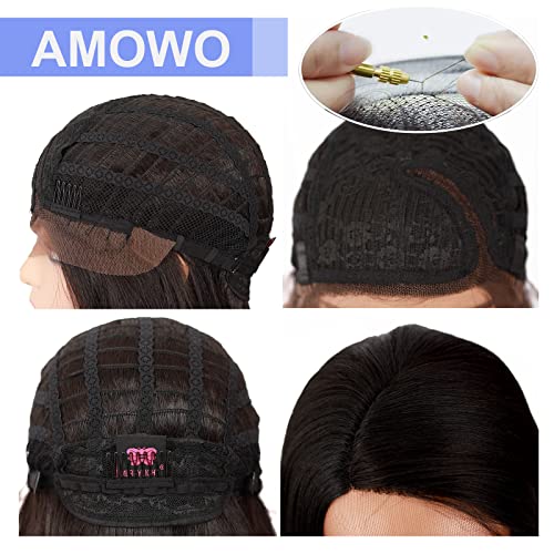 AMOWO 26 polegadas 13 * 1 Parte lateral da peruca frontal de renda, perucas longas de luz para mulheres resistentes à fibra