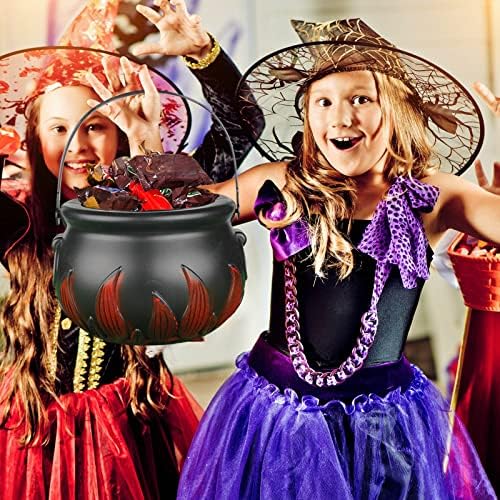 Halloween Bruxa Caldeirão de Handheld Casa de chama plástica Black Cauldron Halloween Candy Buckets Pote de doces com