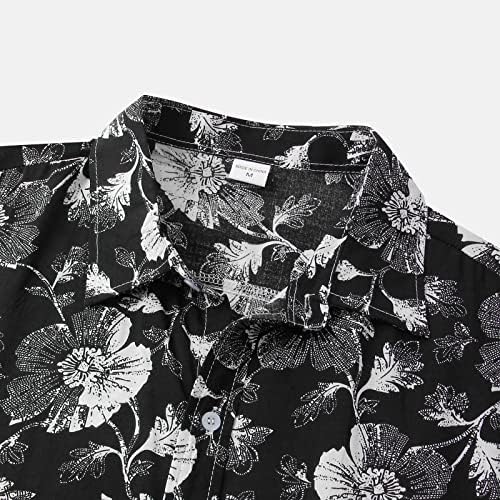 Camisas havaianas beuu masculas, de manga curta de verão botão de impressão floral tropical FIT ALOHA CASual Fit