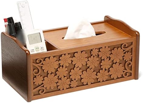 Caixa de lenço esculpida de madeira de noz, mesa de café da sala de estar, caixa de gaveta, caixa de guardanapo de mesa para casa