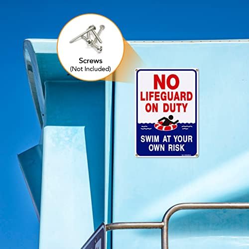 T&R No Lifeguard Sinal de plantão, nade por sua conta e risco, sinal de piscina - 2 pacote - 14 x10 .040 alumínio pesado