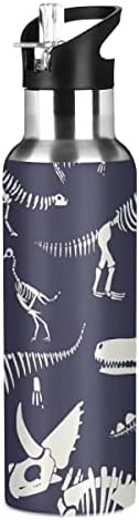 Orezi Dinosaur Fossil Skeleton Water Bottle Thermos com tampa de palha para meninos meninas, 600 ml, garrafa esportiva de